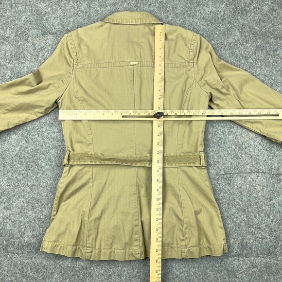 Abercrombie Fitch Trench Coat Womens Medium Brown Cotton Lined Belted Button Up - Picture 10 of 13